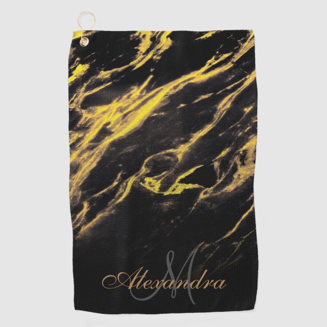 Serviette De Golf Granite noir et doré (Devant)