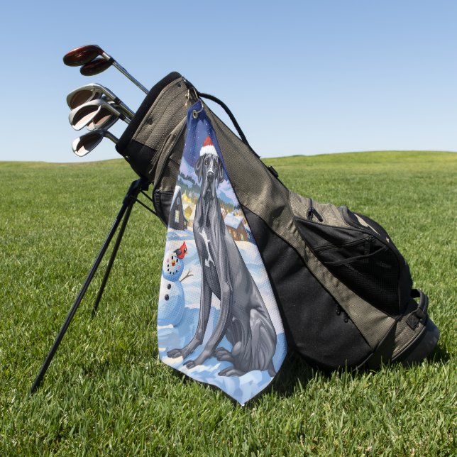Serviette De Golf Great Dane Winter Wonderland Noël Joie (Vert)