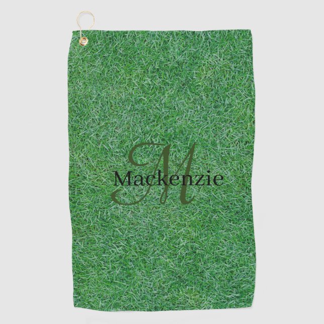 Serviette De Golf Green Grass Nom personnalisé unique Monogramme (Devant)