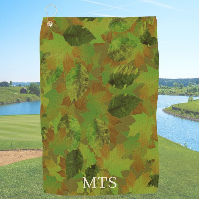 Serviette De Golf Green Leaves Custom Monogram or Name Camo (Créateur téléchargé)