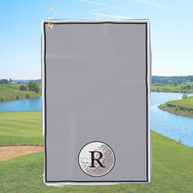 Serviette De Golf Grey golf ball monogrammed initial custom mens (Créateur téléchargé)