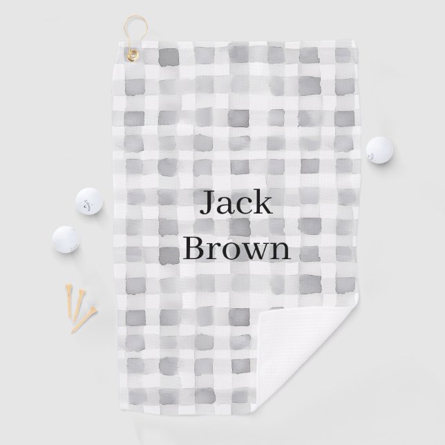 Serviette De Golf Grey White Plaid Stripes (En situation)