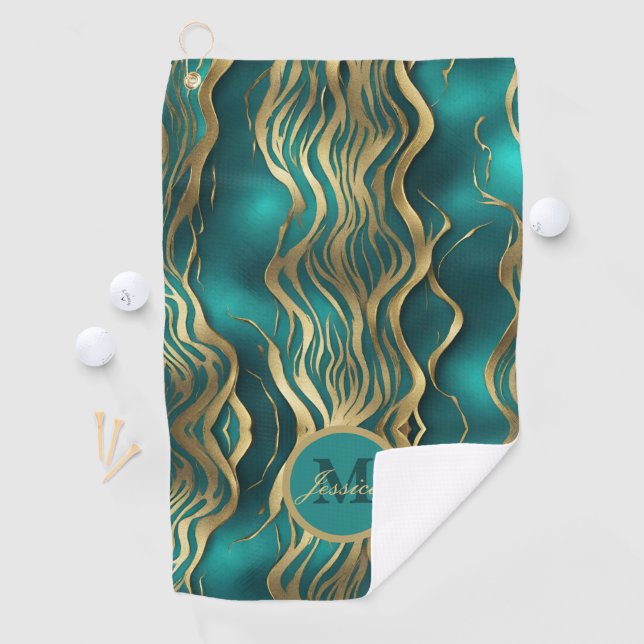 Serviette De Golf Grilles modernes Turquoise Turquoise bleu Personna (En situation)