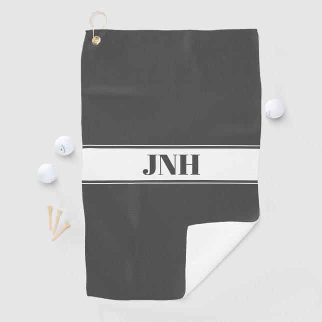 Serviette De Golf Gris et blanc Nom personnalisé Bande (En situation)