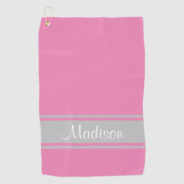 Serviette De Golf Gris rose uni Nom du script (Devant)