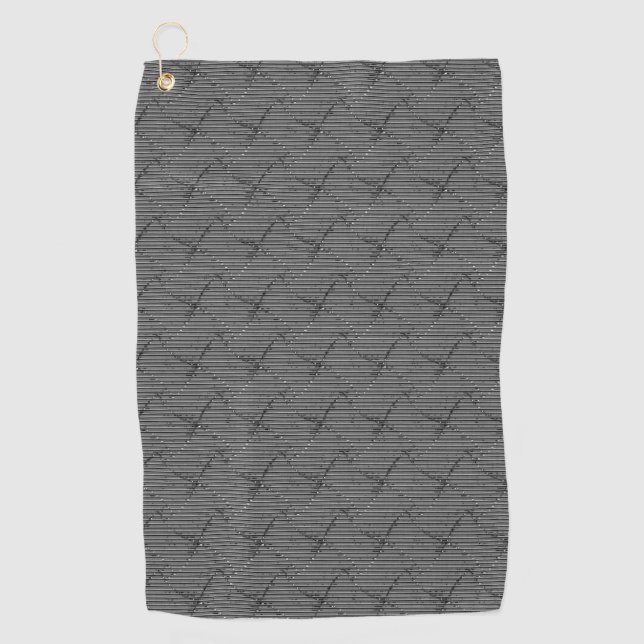 Serviette De Golf Gris tressé avec petites rayures et pixélisé (Devant)