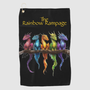 Serviette De Golf Groupe Arc-en-ciel de bébés dragons sur fond noir