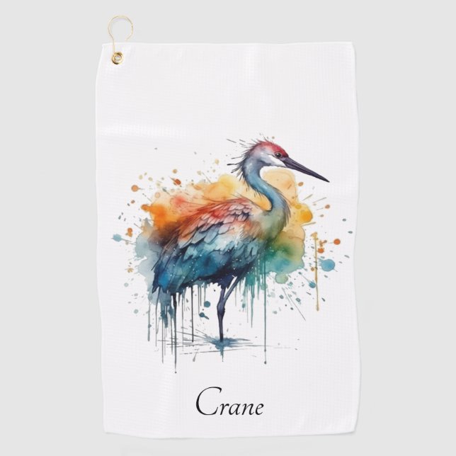 Serviette De Golf Grue gracieuse : Aquarelle, coutume (Devant)