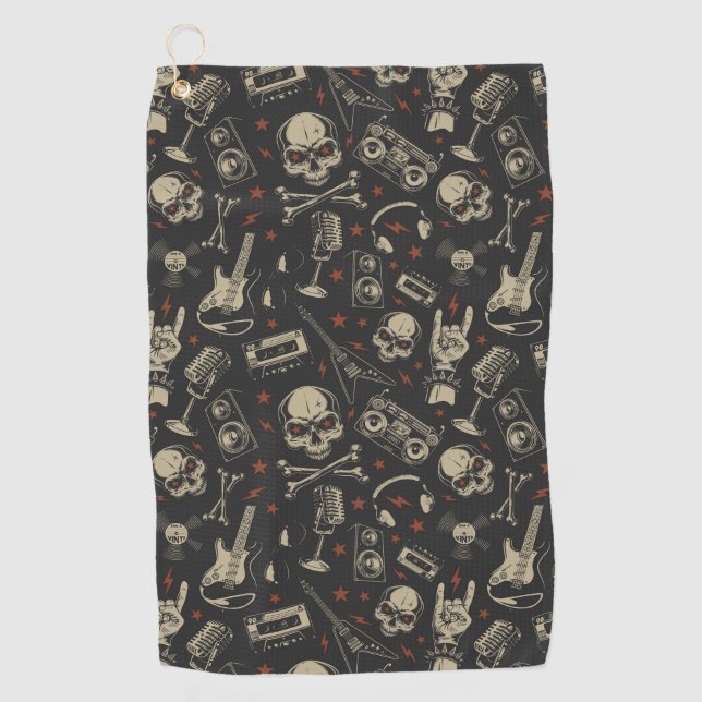 Serviette De Golf Grunge musique crâne croisé motif (Devant)