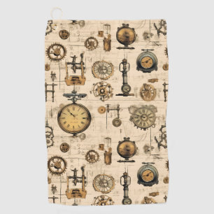 Serviette De Golf Grunge Rustic Steampunk Horloge (13)