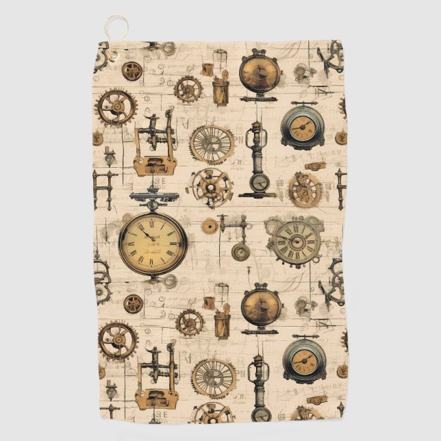 Serviette De Golf Grunge Rustic Steampunk Horloge (13) (Devant)