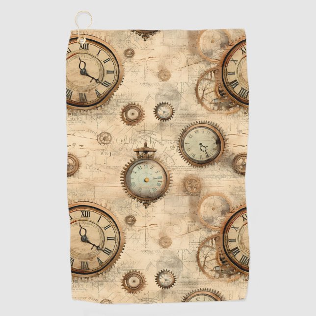 Serviette De Golf Grunge Rustic Steampunk Horloge (6) (Devant)