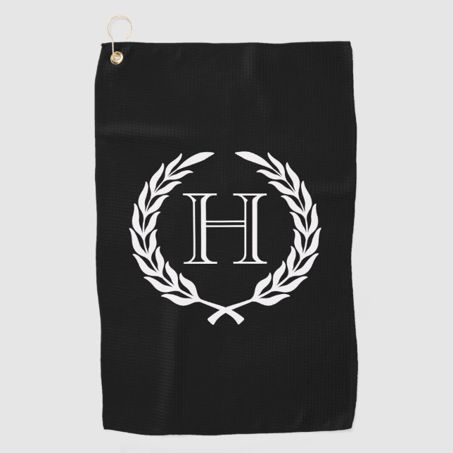 Serviette De Golf Guirlande noire et blanche de laurier (Devant)