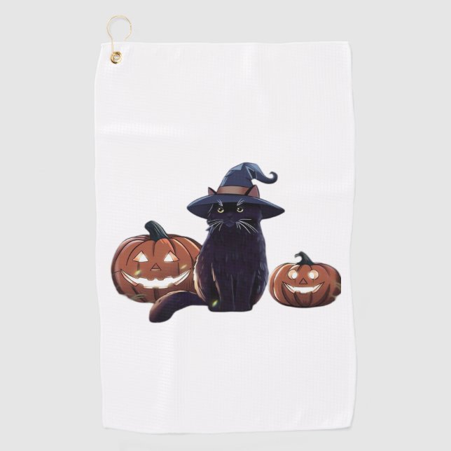 Serviette De Golf Halloween chat noir T-shirt trop grand (Devant)