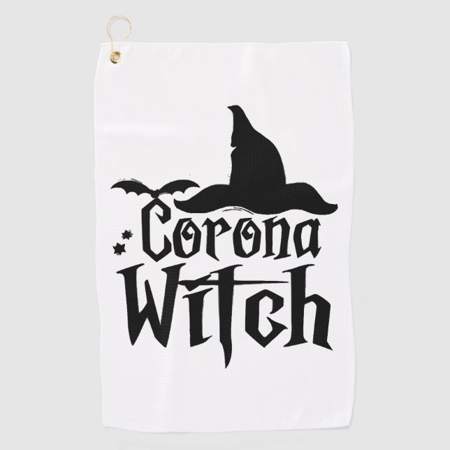 Serviette De Golf Halloween Corona Witch, Halloween drôle, (Devant)