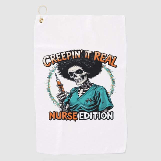 Serviette De Golf Halloween Creepin It Real! Édition infirmière clas (Devant)