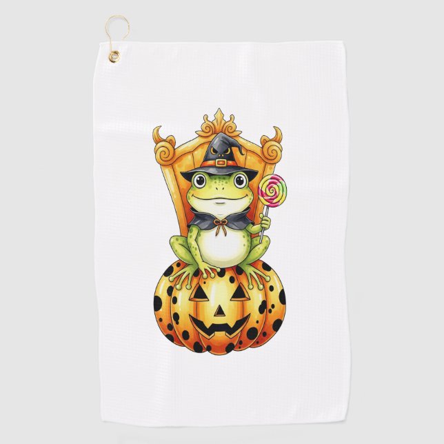 Serviette De Golf Halloween Cute Frog sur Citrouille (Devant)
