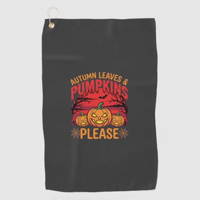 Serviette De Golf Halloween Feuilles d'Automne et Citrouilles S'il V (Devant)