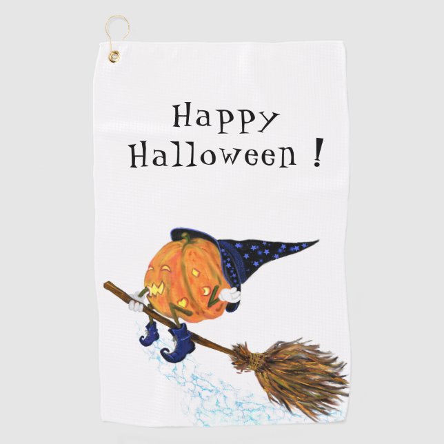 Serviette De Golf Halloween Golf Towel Witch Citrouille Flying Broom (Devant)