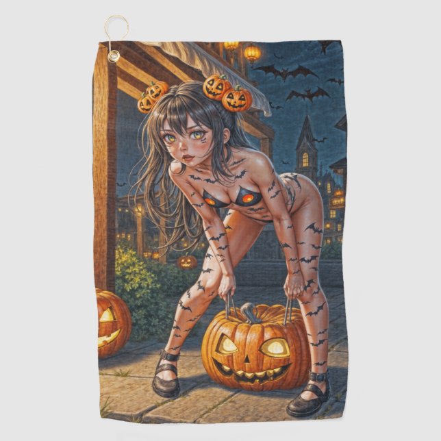 Serviette De Golf Halloween Monster Jack-o-Lantern & Bat Vixen Girl (Devant)