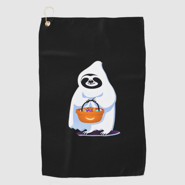Serviette De Golf Halloween sloth dressed as ghost going trick or tr (Devant)