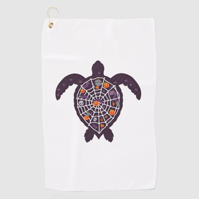Serviette De Golf Halloween Tortue de mer Citrouille de l'araignée G (Devant)