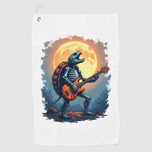 Serviette De Golf Halloween Turtle Skeleton Rocker Tee pour Music Lo (Devant)