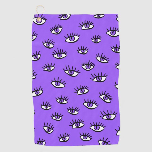 Serviette De Golf Halloween violet éffrayante des yeux mal (Devant)