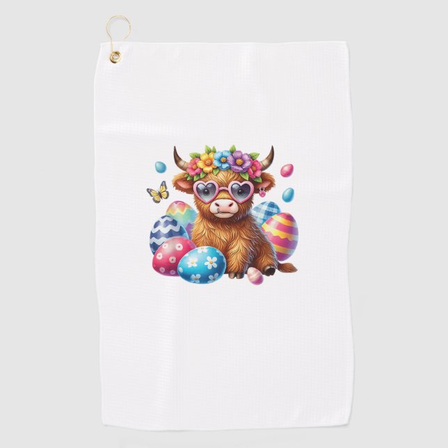 Serviette De Golf Happy Easter Highland Cow Heifer Easter Day Farmer (Devant)