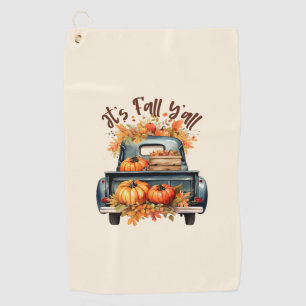 Serviette De Golf Happy Fall Y'all - Camion rustique avec Citrouille