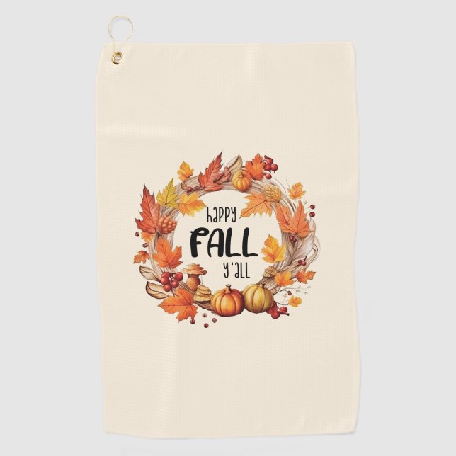 Serviette De Golf Happy Fall Y'all - Citrouille & Autumn Leaves Wrea (Devant)