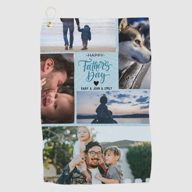 Serviette De Golf Happy Fête des pères Photo Collage de noms personn (Devant)