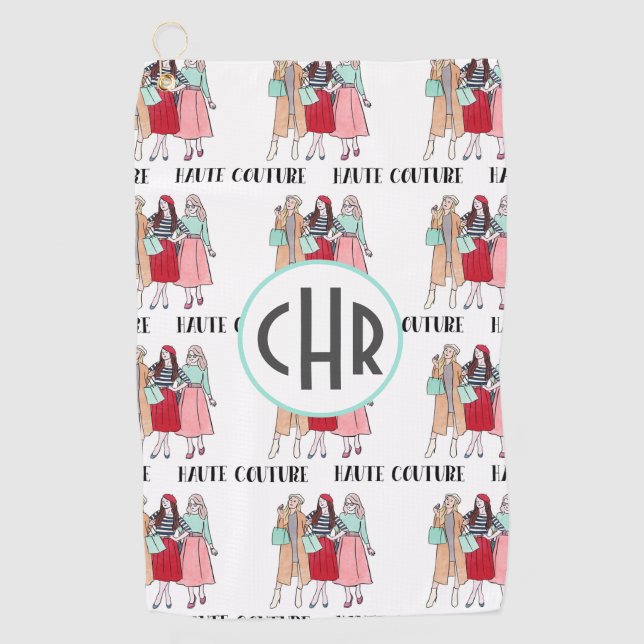 Serviette De Golf Haute Couture | Mode | Paris | Monogramme (Devant)