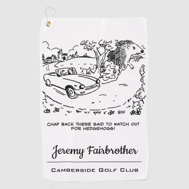 Serviette De Golf Hérisson géant et voiture de sport dessin animé dr (Devant)