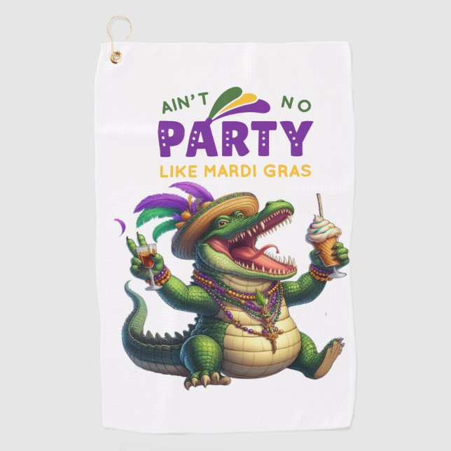 Serviette De Golf Heureux Mardi Gras Alligator (Devant)