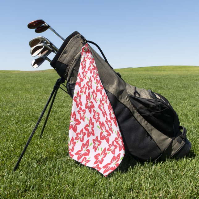 Serviette De Golf Hibiscus rouge, fleurs rouges, motif de fleurs (Vert)