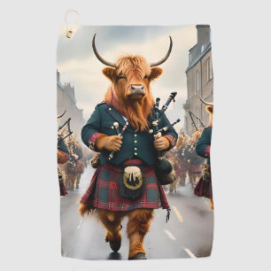 Serviette De Golf Highland Harmony : Bagpipe Highland Cow Band
