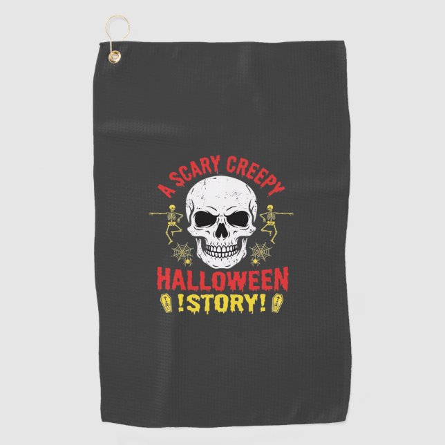 Serviette De Golf Histoire de crâne de Halloween effrayant et flippa (Devant)