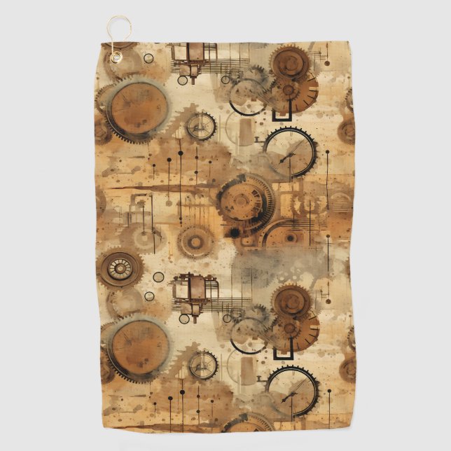 Serviette De Golf Horloge Grunge Rustique Steampunk (Devant)