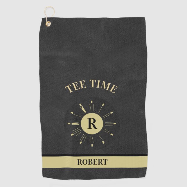 Serviette De Golf Horloge horaire personnalisée Faux en cuir Nom du  (Devant)