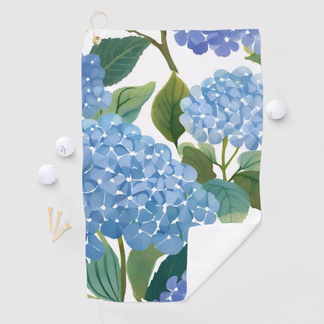 Serviette De Golf Hortensias bleus | Beau buisson floral (En situation)