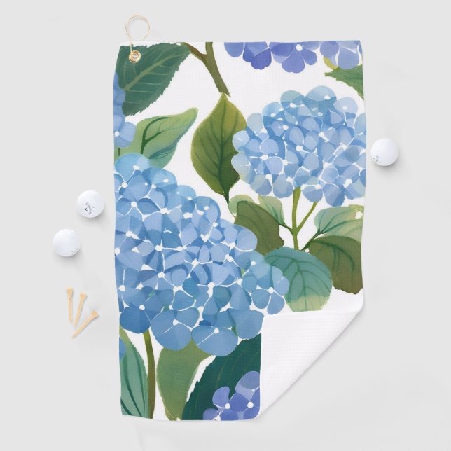 Serviette De Golf Hortensias bleus | Beau buisson floral (En situation)