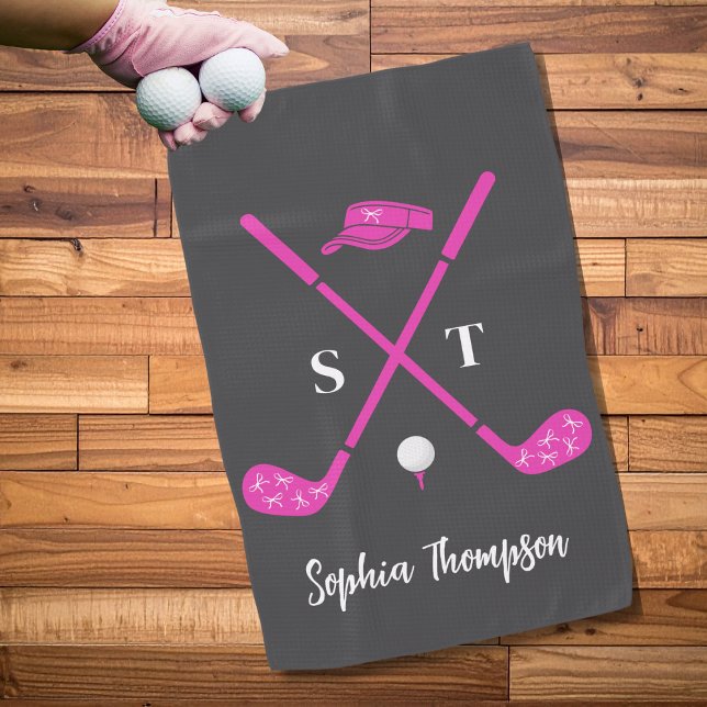 Serviette De Golf Hot Pink Golf Club White Bows Custom Birthday (Créateur téléchargé)