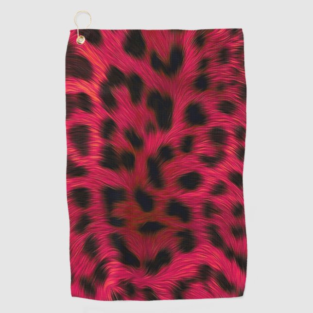 Serviette De Golf Hot Pink Leopard Print Faux  (Devant)