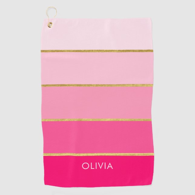 Serviette de golf Hot Rose & Gold Striped Ombre (Devant)