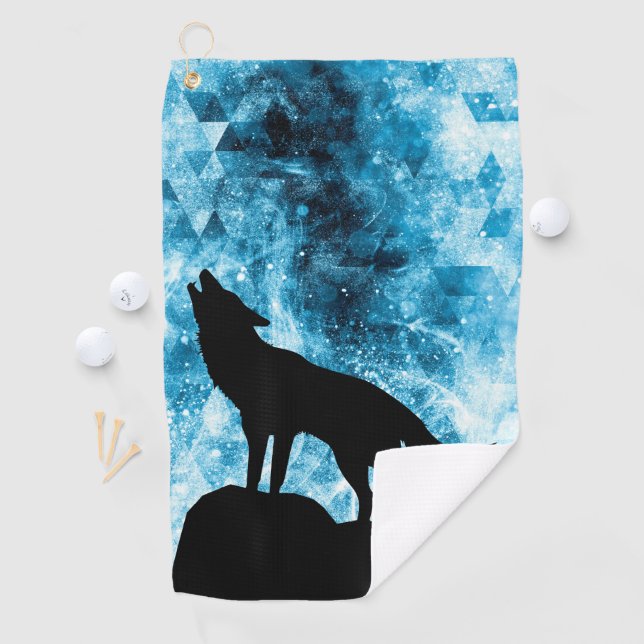 Serviette De Golf Howling Wolf Hiver neige bleue fumée Abstraite (En situation)