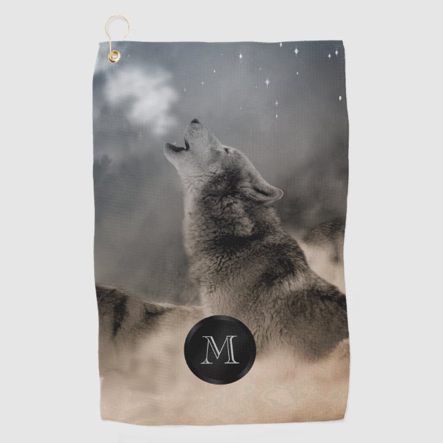 Serviette De Golf Howling Wolf Photo Monogramme Golf Serviette (Devant)