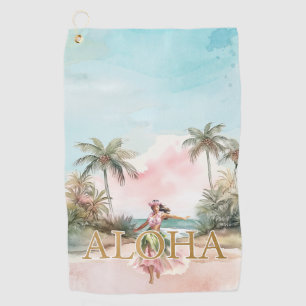 Serviette de golf Hula Girl aquarelle Aloha Hawaï