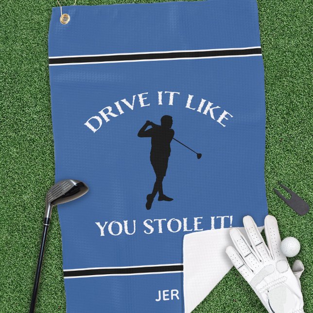 Serviette De Golf Humour de golfeur amusant pour lui monogramme bleu (Funny Golfer Humor For Him Monogram Sports Blue Golf Towel)