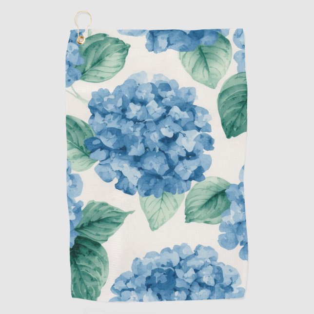 Serviette De Golf Hydrangea Blues Fleurs Aquarelle Botanique Florais (Devant)